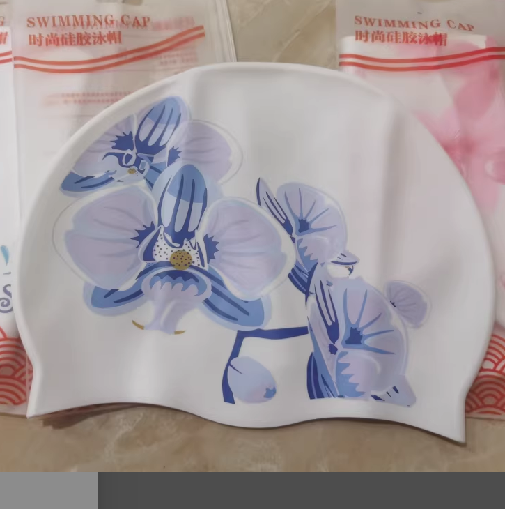 Swim Hat Silicone - シリコーン水泳帽子防水かわいいプリント女性特大耳保護超薄型ノンスリップ水泳キャップ水泳アクセサリー