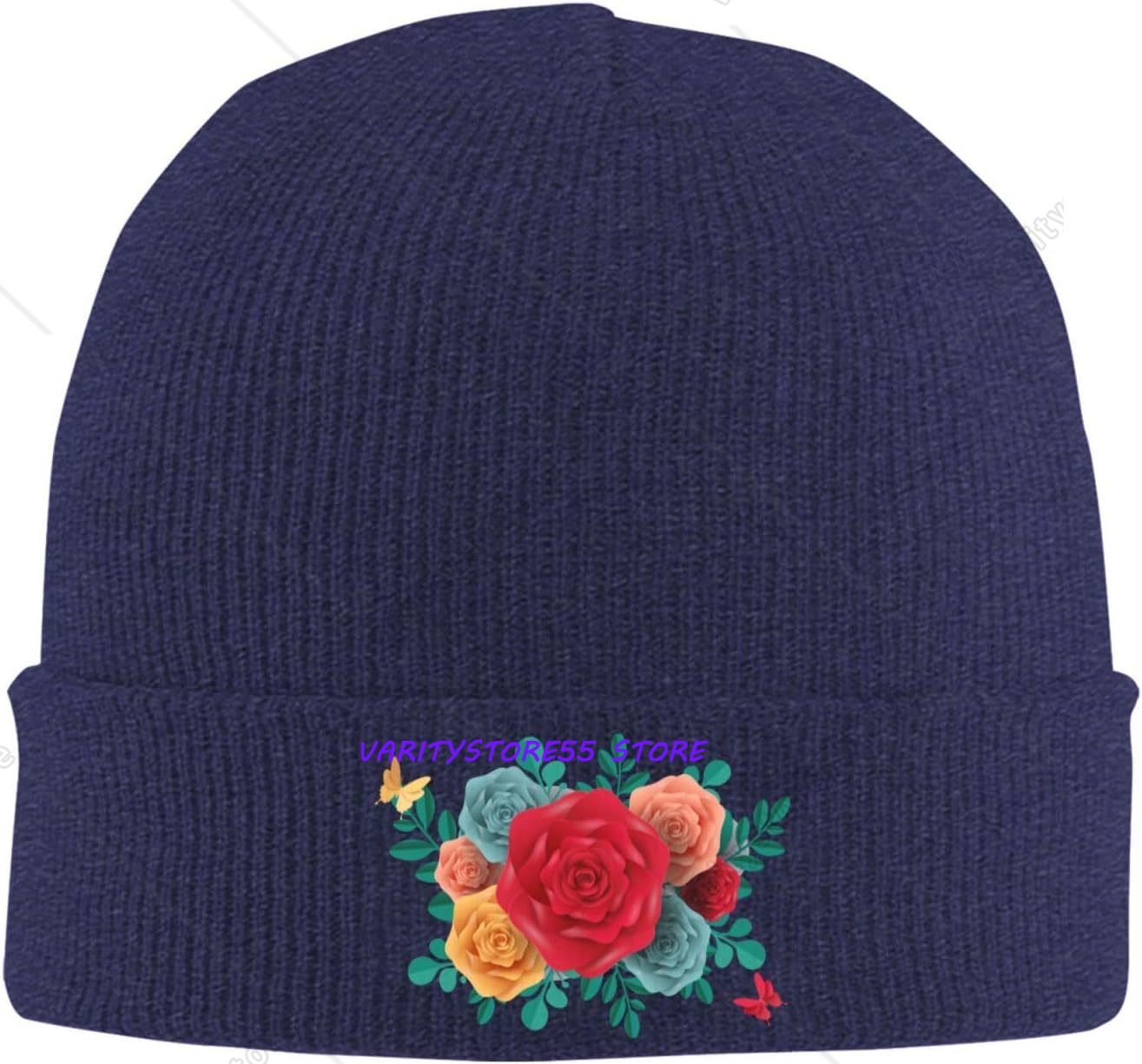 カラフルなバラ柄のニット帽。男性・女性用。冬用。袖口付きのス - Beanie Cuffed Knit のレビューと価格