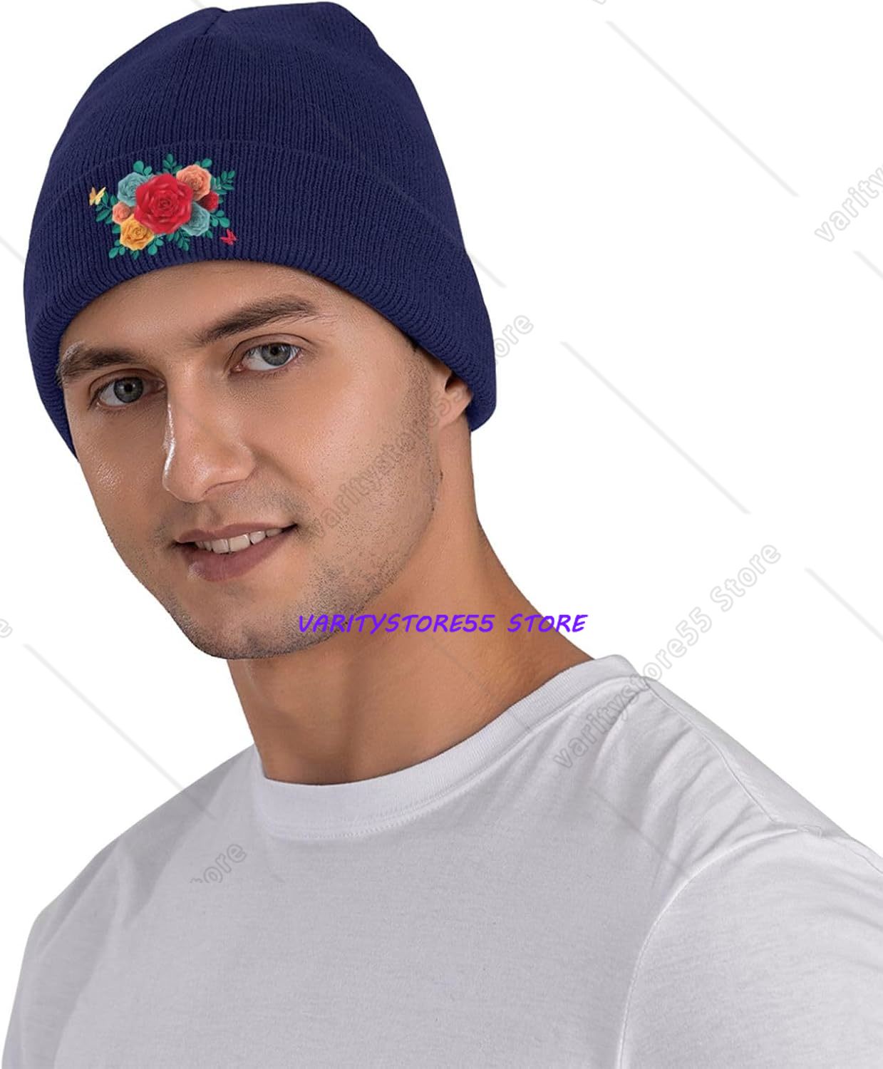 カラフルなバラ柄のニット帽。男性・女性用。冬用。袖口付きのス - Beanie Cuffed Knit のレビューと価格