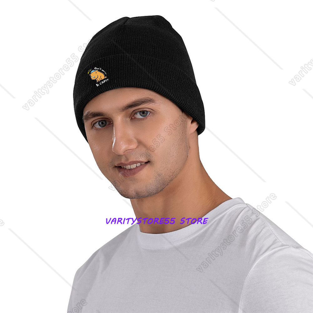 面白いカピバラの言葉がプリントされたニット帽、黒のリブ編みの - Beanie Cuffed Knit のレビューと価格
