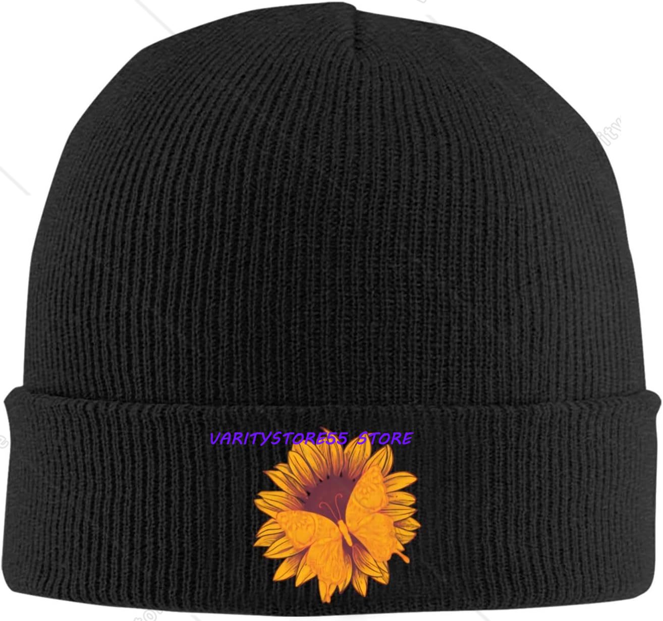 メンズ・レディース用、ひまわり柄の蝶の編み込みニット帽。暖か - Beanie Cuffed Knit のレビューと価格