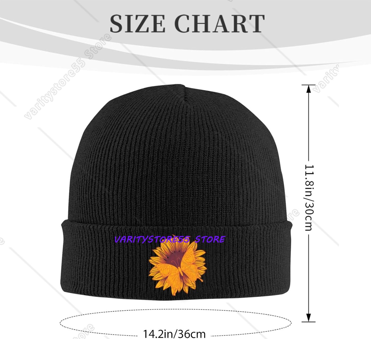 メンズ・レディース用、ひまわり柄の蝶の編み込みニット帽。暖か - Beanie Cuffed Knit のレビューと価格