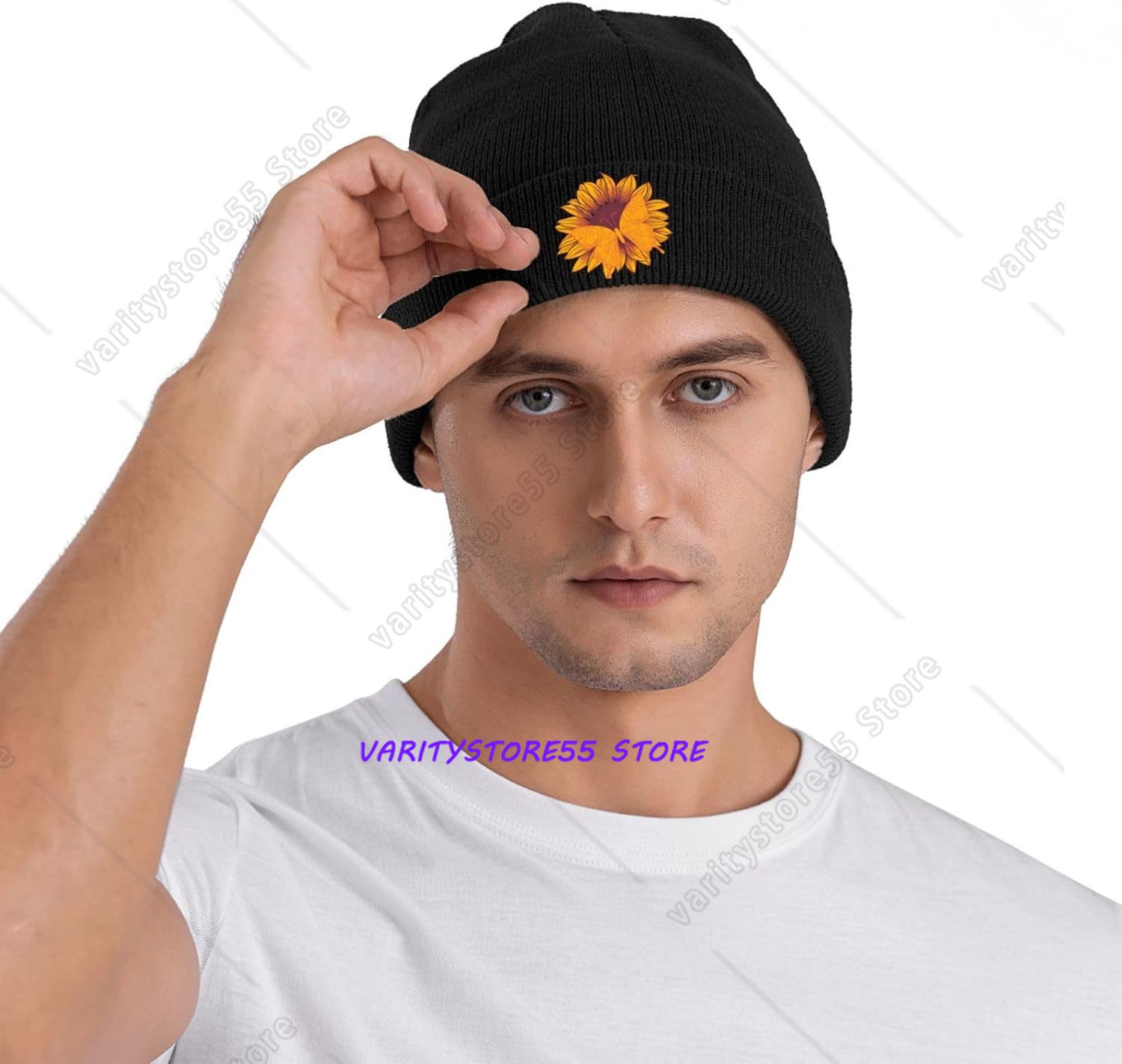 メンズ・レディース用、ひまわり柄の蝶の編み込みニット帽。暖か - Beanie Cuffed Knit のレビューと価格