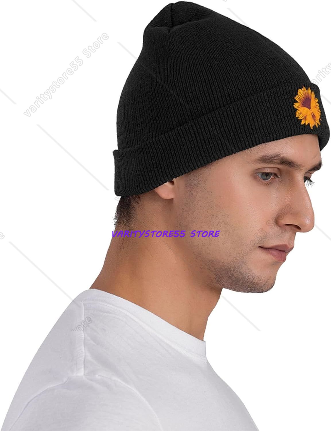 メンズ・レディース用、ひまわり柄の蝶の編み込みニット帽。暖か - Beanie Cuffed Knit のレビューと価格