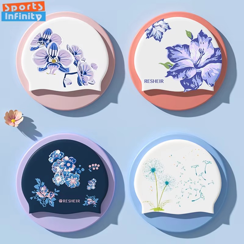 シリコーン水泳帽子防水かわいいプリント女性特大耳保護超薄型ノ - Swim Hat Silicone のレビューと価格