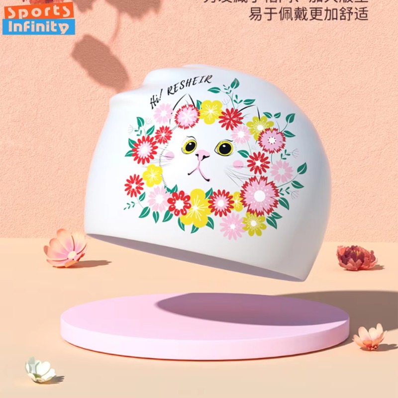シリコーン水泳帽子防水かわいいプリント女性特大耳保護超薄型ノ - Swim Hat Silicone のレビューと価格